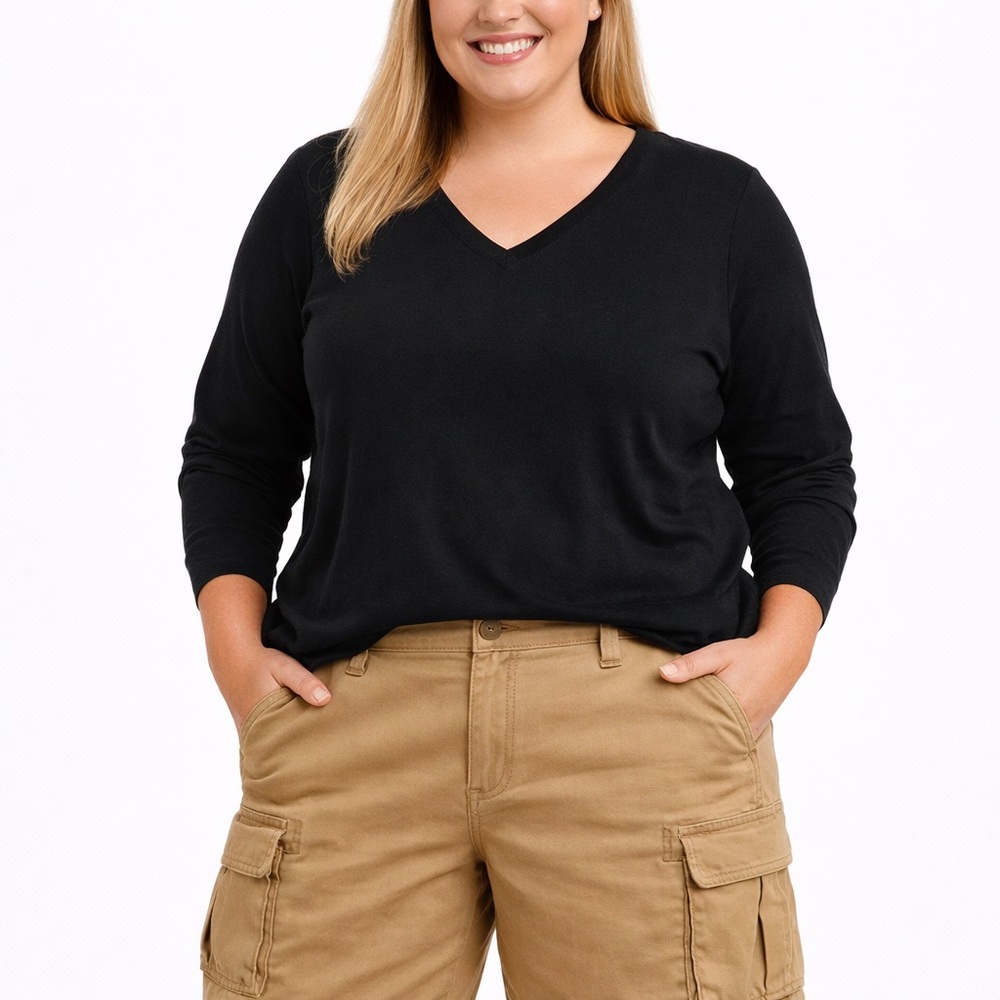 Old Navy Women’s XXL Tall Black 100% Cotton V-Neck Long Sleeve Everyday Top NWT